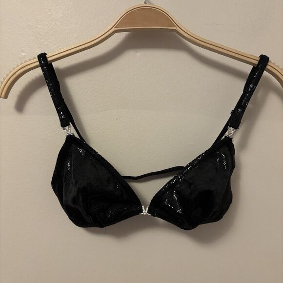 Victorias’s Secret VERY SEXY Sparkly Triangle Bralette Black 34C 36C Front Clasp - Picture 1 of 4